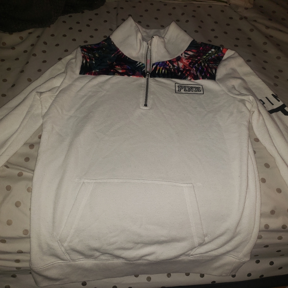 VS PINK Half Zip Hoodie - Tropical White XS